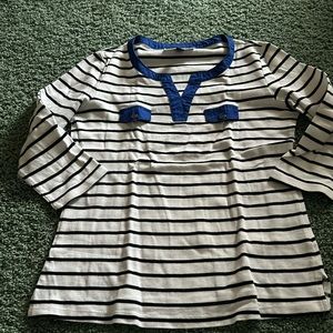 Karen Scott Black and White Stripes Blue Accents 100% Cotton